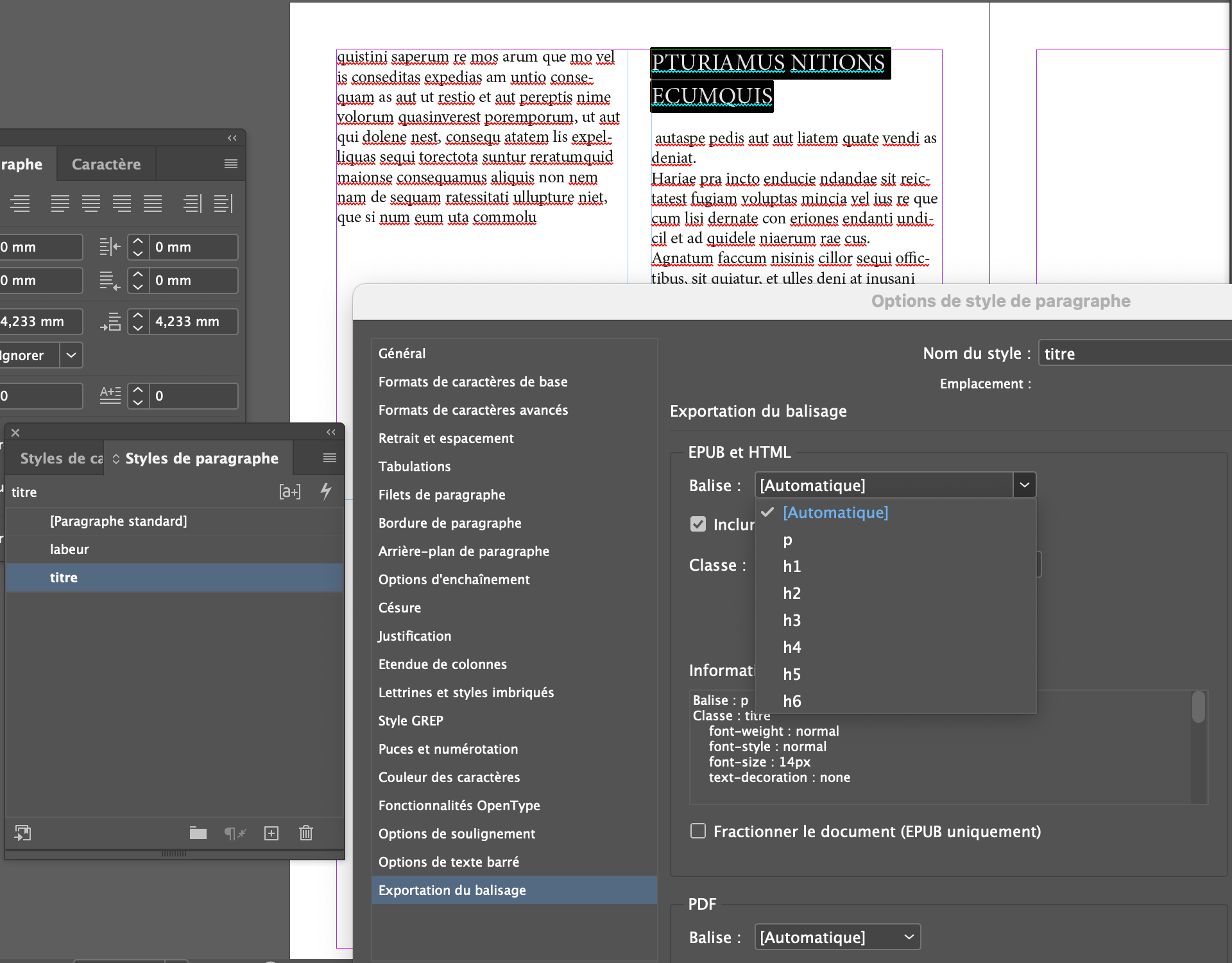 exportation du balisage dans les styles